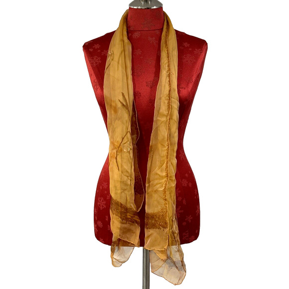 SALVATORE FERRAGAMO Sheer Scarf Silk Rectangle Burnt Orange Flowers Butterflies - Picture 3 of 11